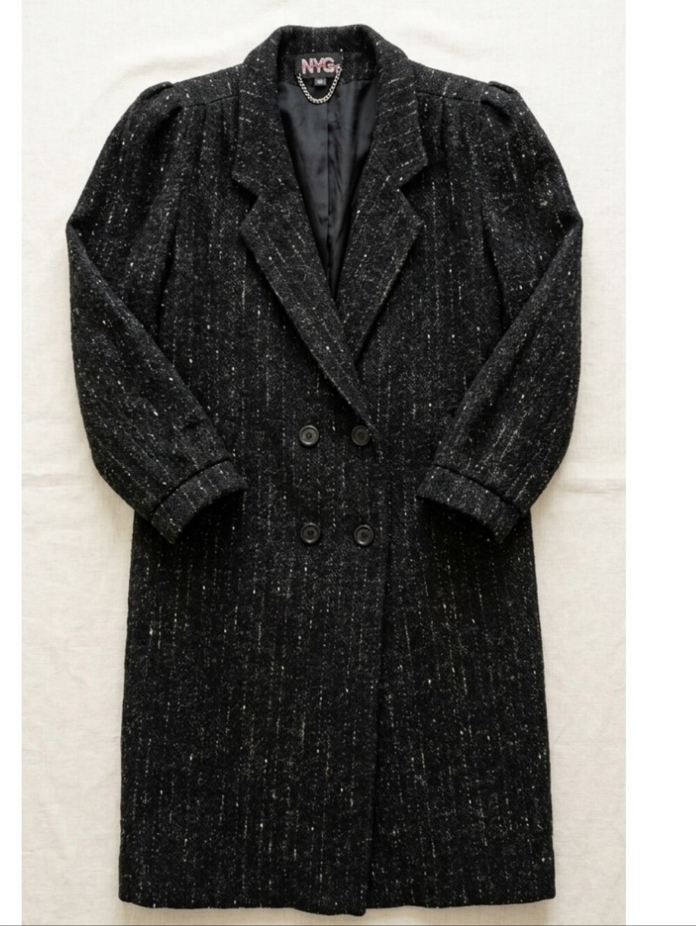 Vintage 1980s New York Girl Speckled Tweed Double-Breasted Overcoat Size 16 (L)